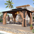 12ftx10ft Hardtop Gazebo - Double Roof Patio Pavilion with Curtains