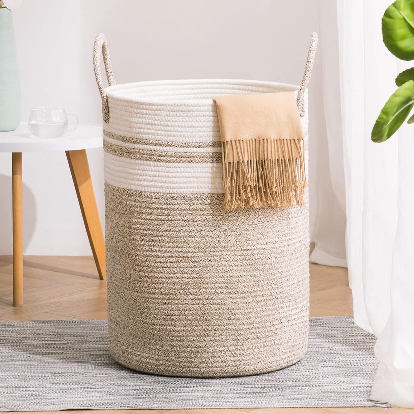 Woven Rope Laundry Hamper Basket - Eco-Friendly 58L Storage