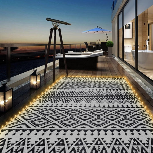 8x10ft Waterproof Outdoor Rug with LED Lights for Patio