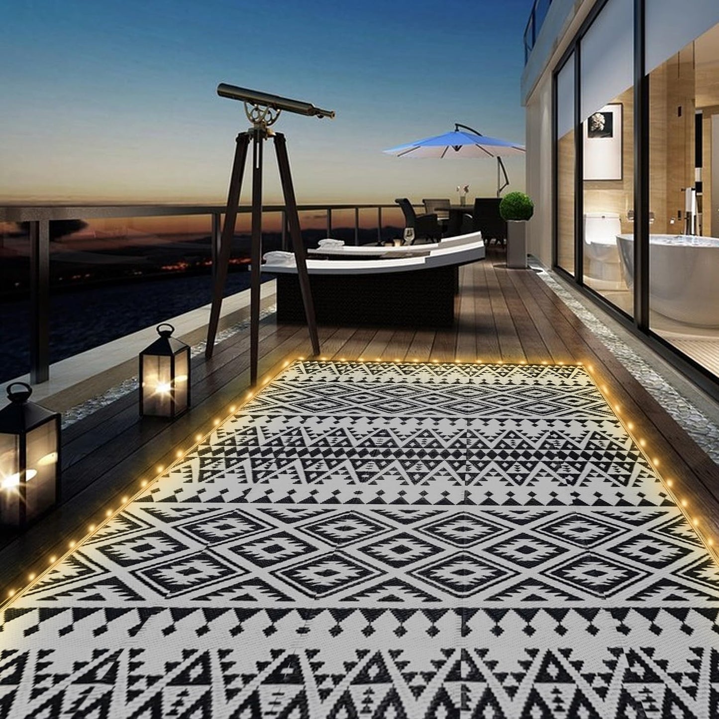 6x9ft Waterproof Outdoor Rug with LED Lights for Any Space
