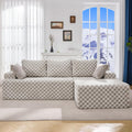 Greygreen Checked Modular Sectional Sofa with Oversized Chaise - Cloud