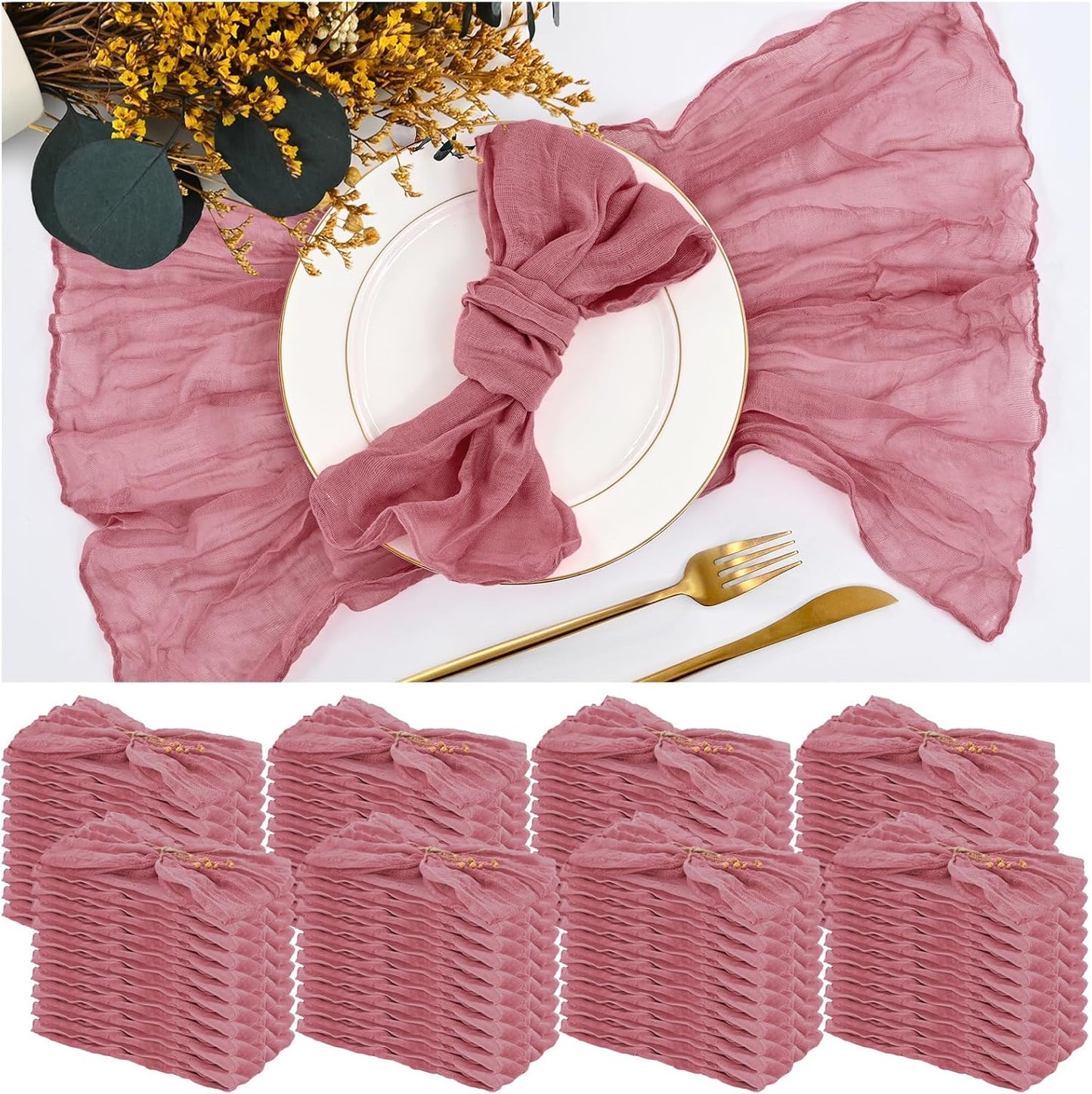 84 Packs Dusty Rose Gauze Napkins for Elegant Table Decor