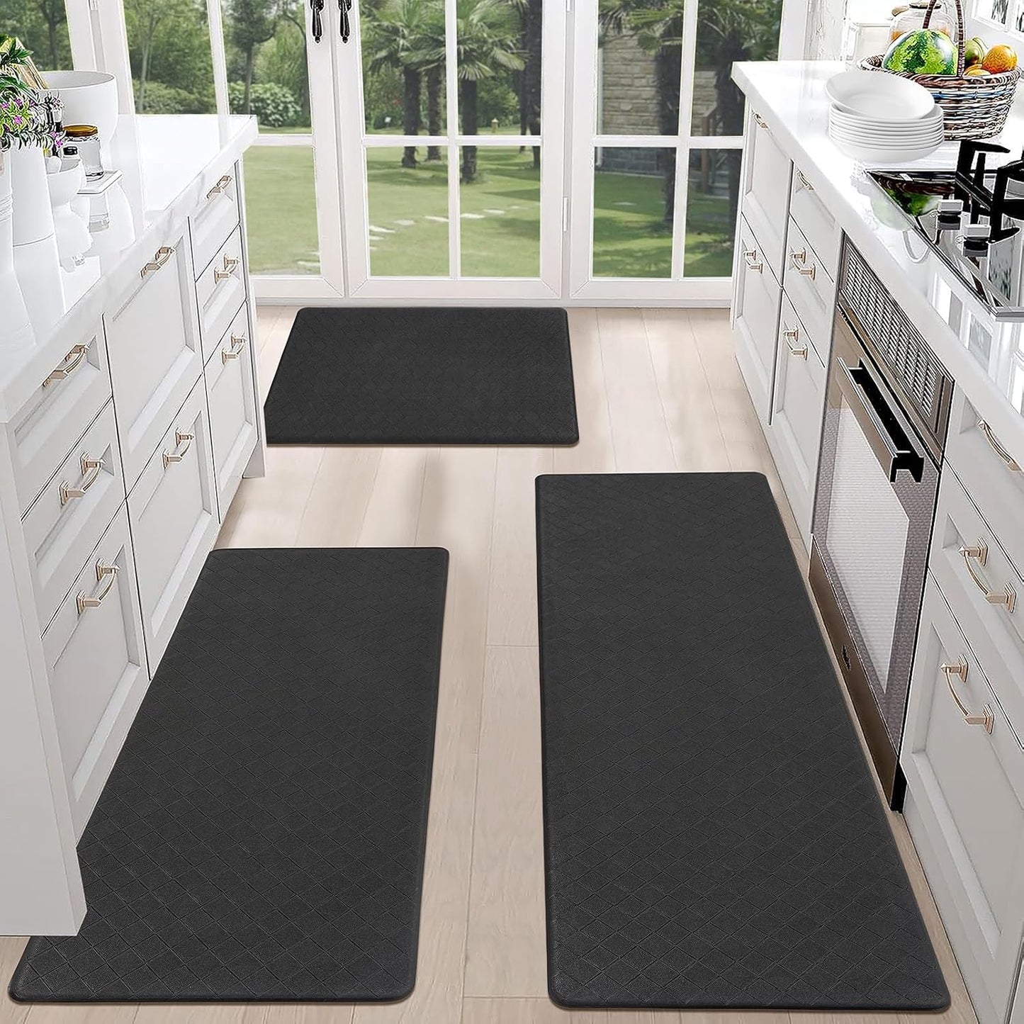 HEBE Anti Fatigue Kitchen Mats Set of 3 Cushioned Comfort Rugs