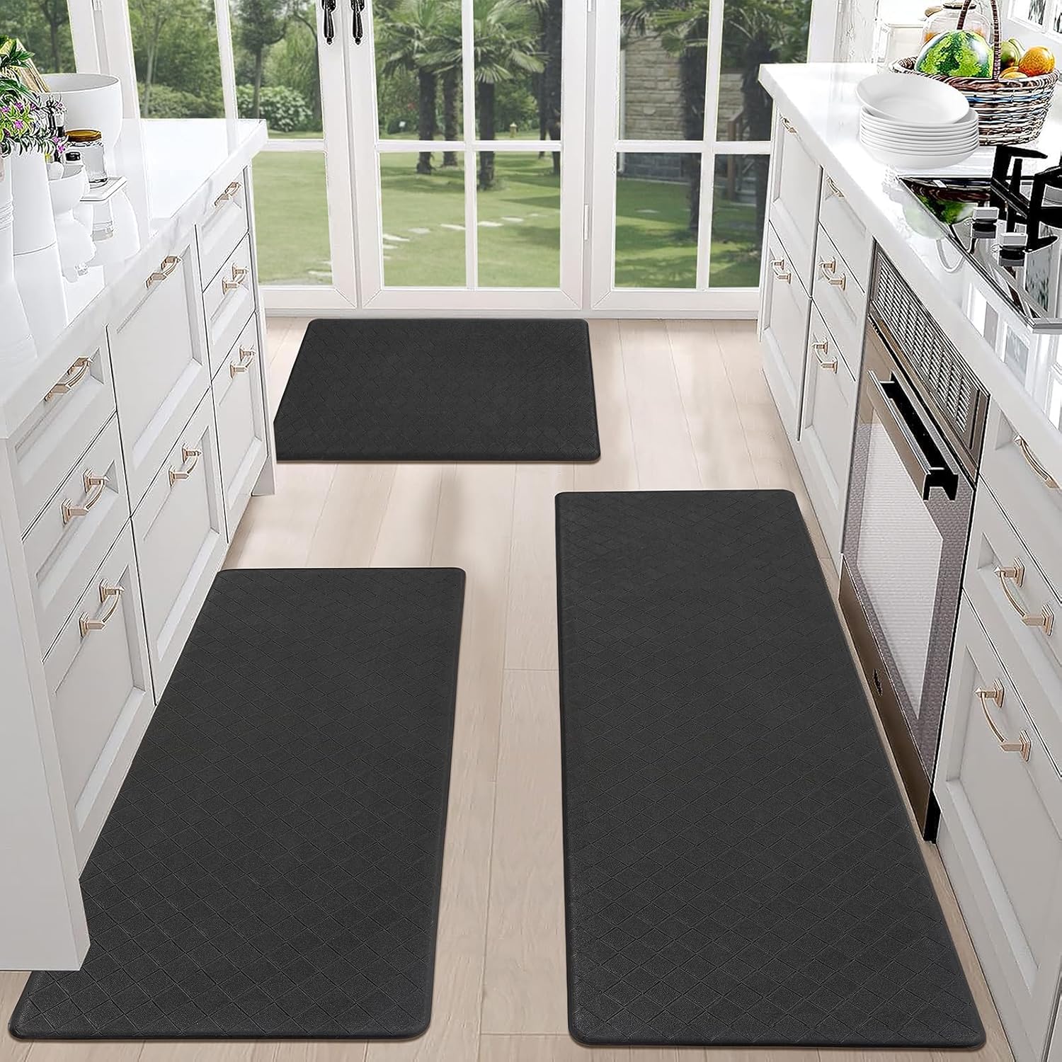 HEBE Anti Fatigue Kitchen Mats Set of 3 Cushioned Comfort Rugs