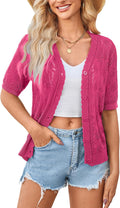 Yekaty Womens 2025 Crochet Short Sleeve Cropped Cardigan - Lightweight