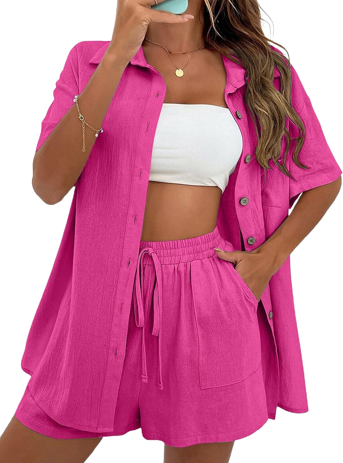 APAFES Women Summer Cotton Linen Short Sets for Beach Fun