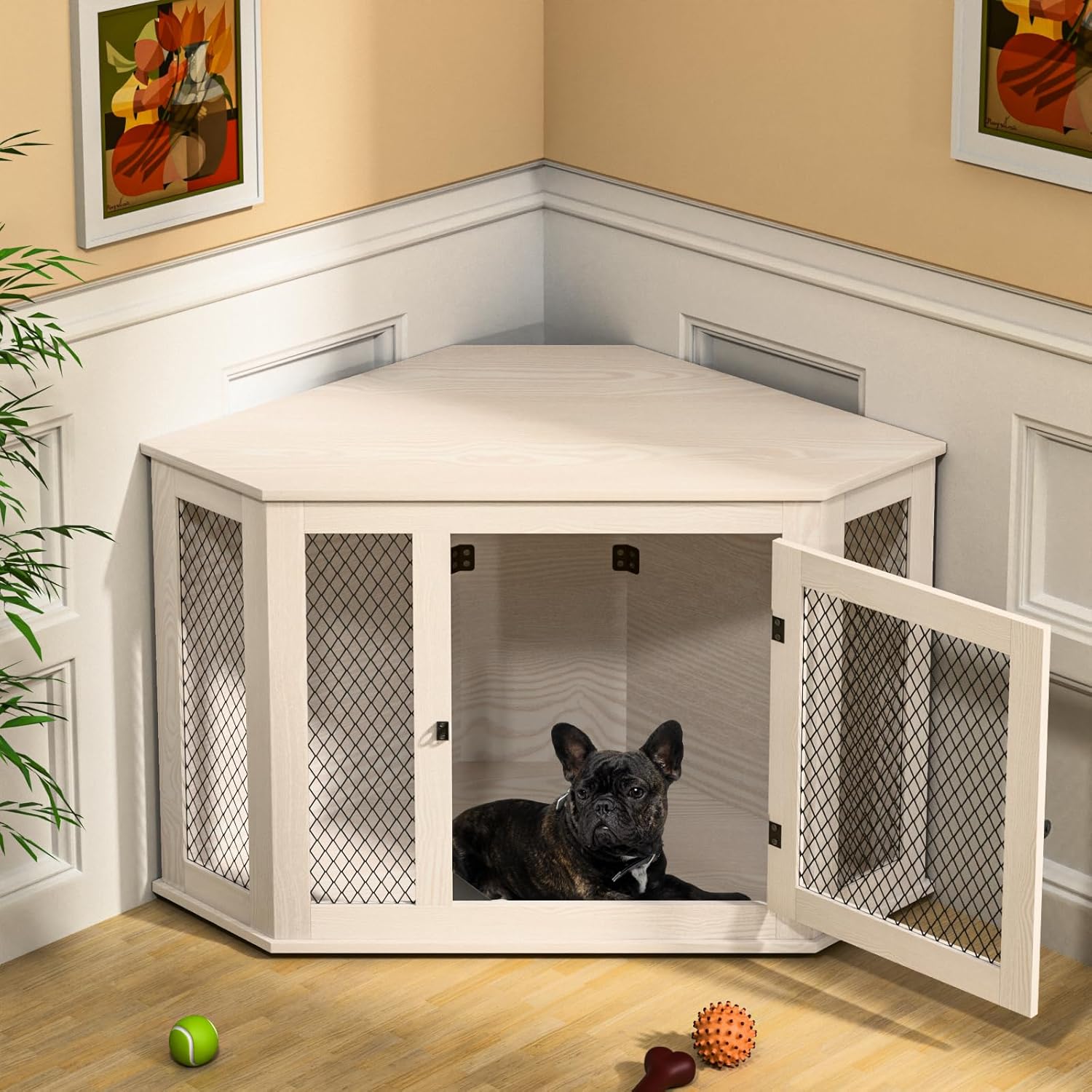 Corner Dog Crate Furniture for Small Medium Dogs, Stylish Design