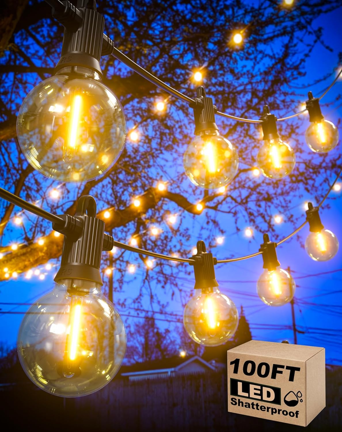 Outdoor String Lights Waterproof 100FT LED Patio Lights