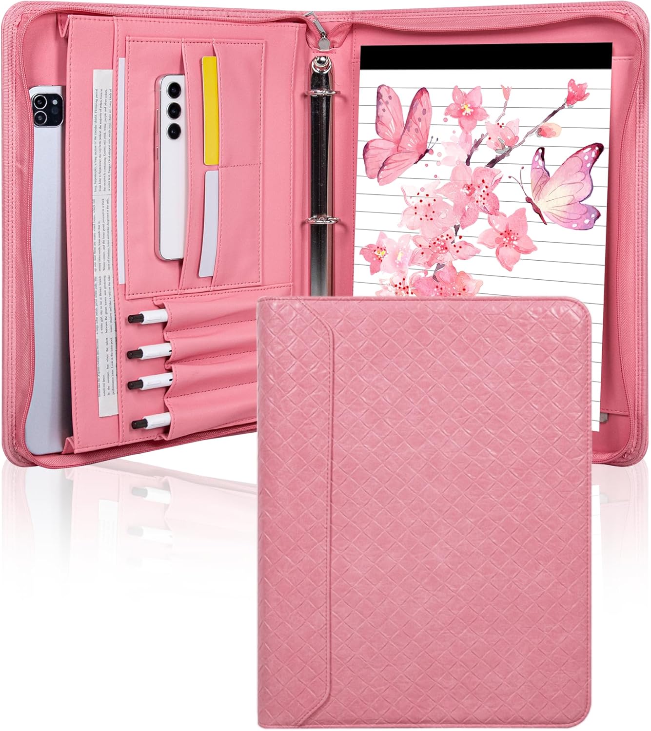Fashionable Mesh Super Pink PU Padfolio for Organized Women