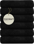 Large Bath Towels Set of 6 100% Cotton Terry - Soft, Quick Dry
