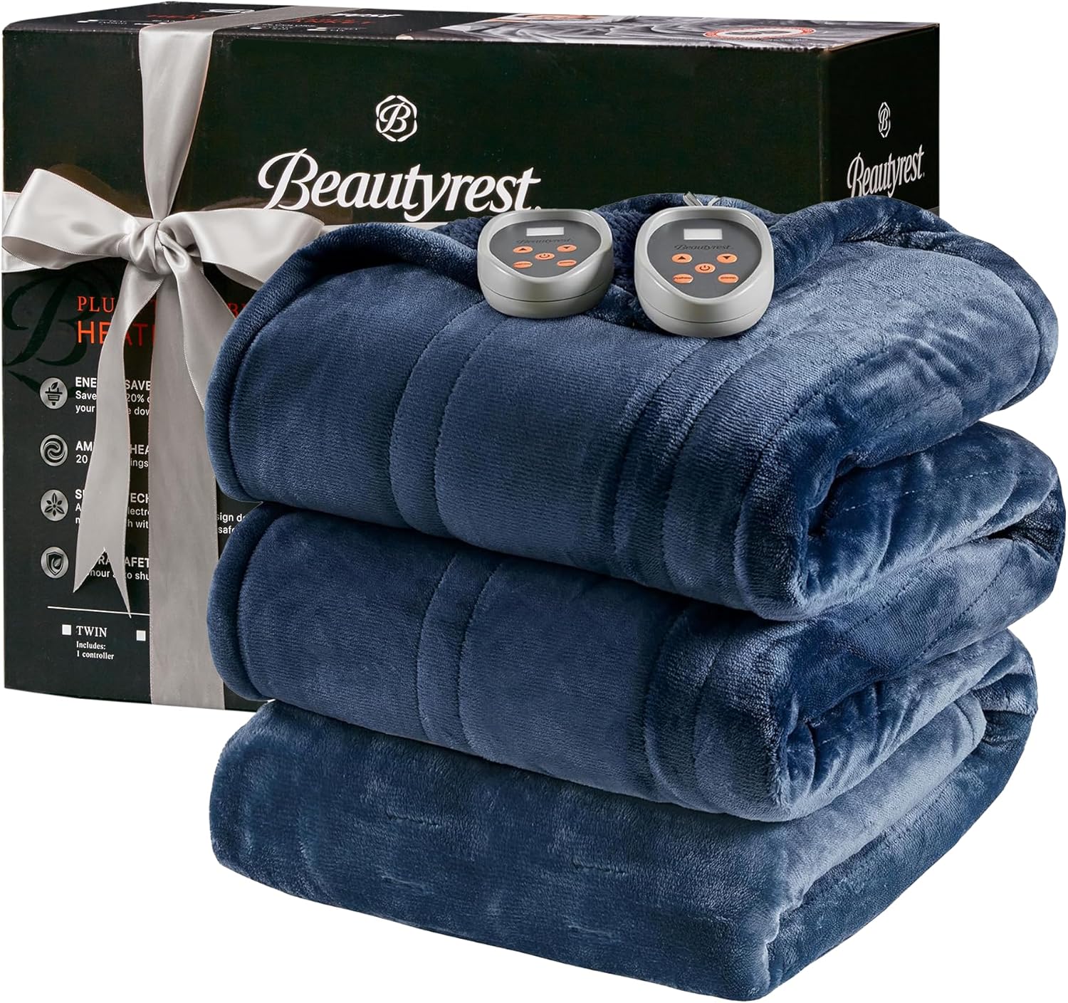Beautyrest Heated Blanket - Soft Reversible Plush for Comfort