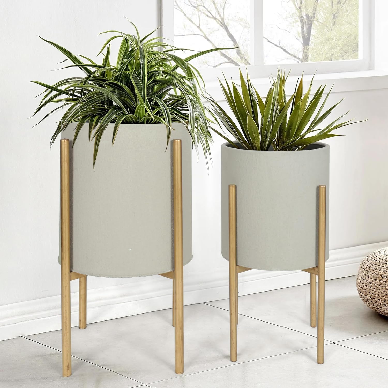 Oakrain Plants Pots with Stand Set of 2 for Indoor Plants