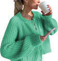 Crochet Cardigan Sweaters for Women - Chunky Knit Crew Neck