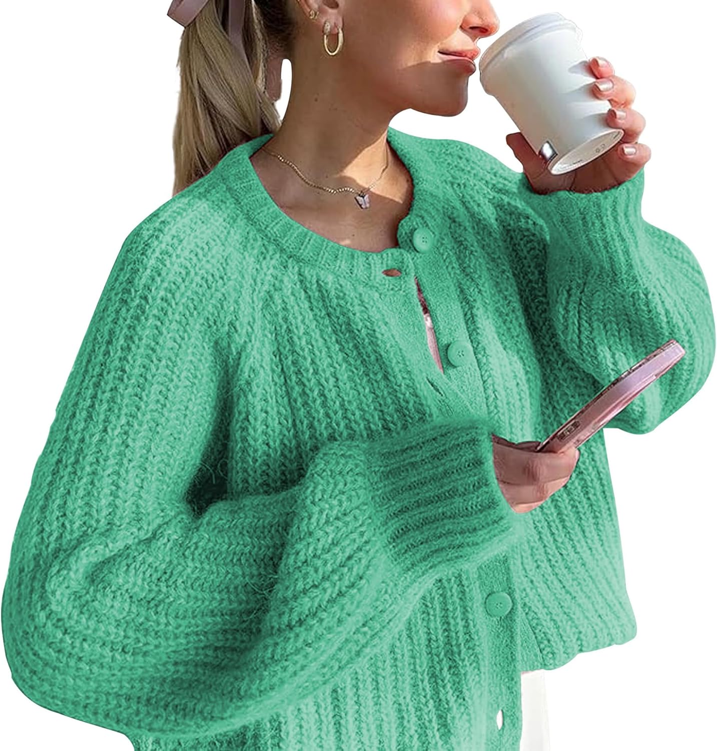 Chunky Knitted Cardigan Sweater for Women - Open Front Style