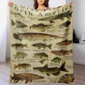 Fish Pattern Blanket 40x50 in - Soft Flannel Throw for Travel