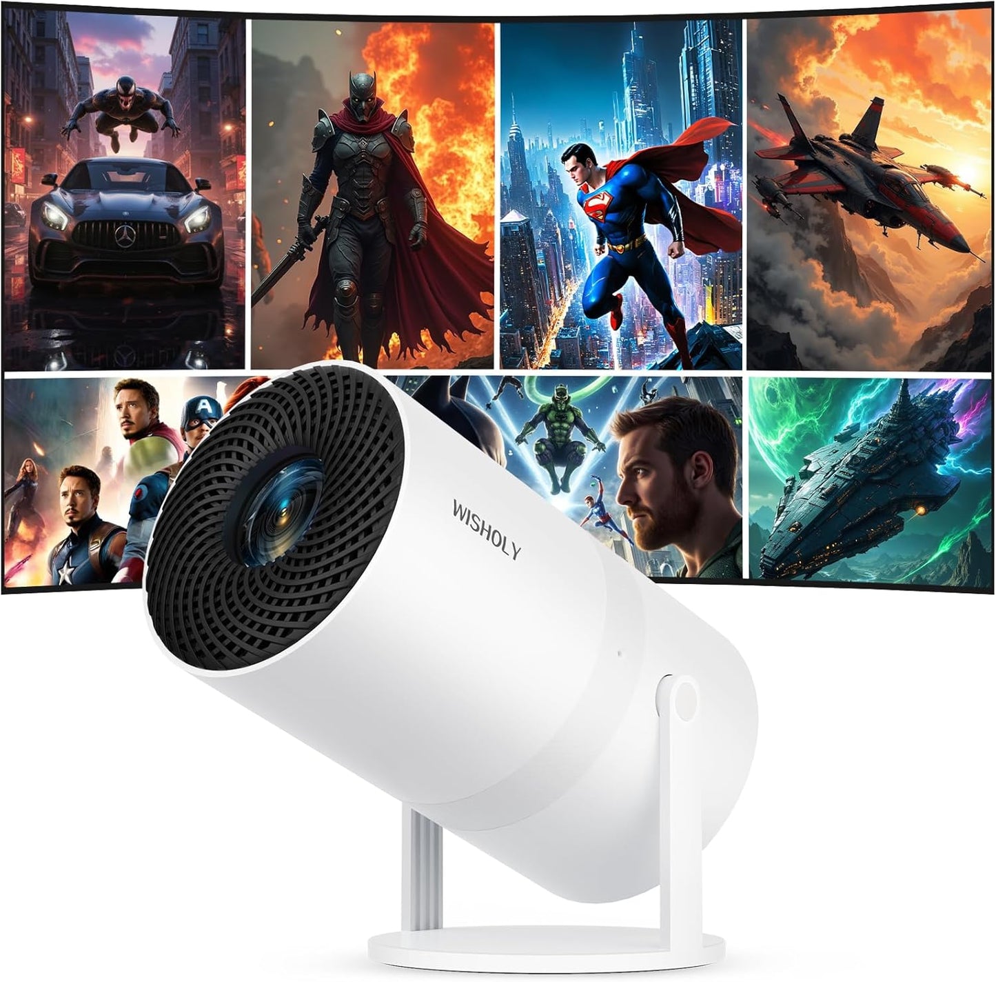 WISHOLY Mini Projector: 180 Rotatable, Bluetooth Connectivity