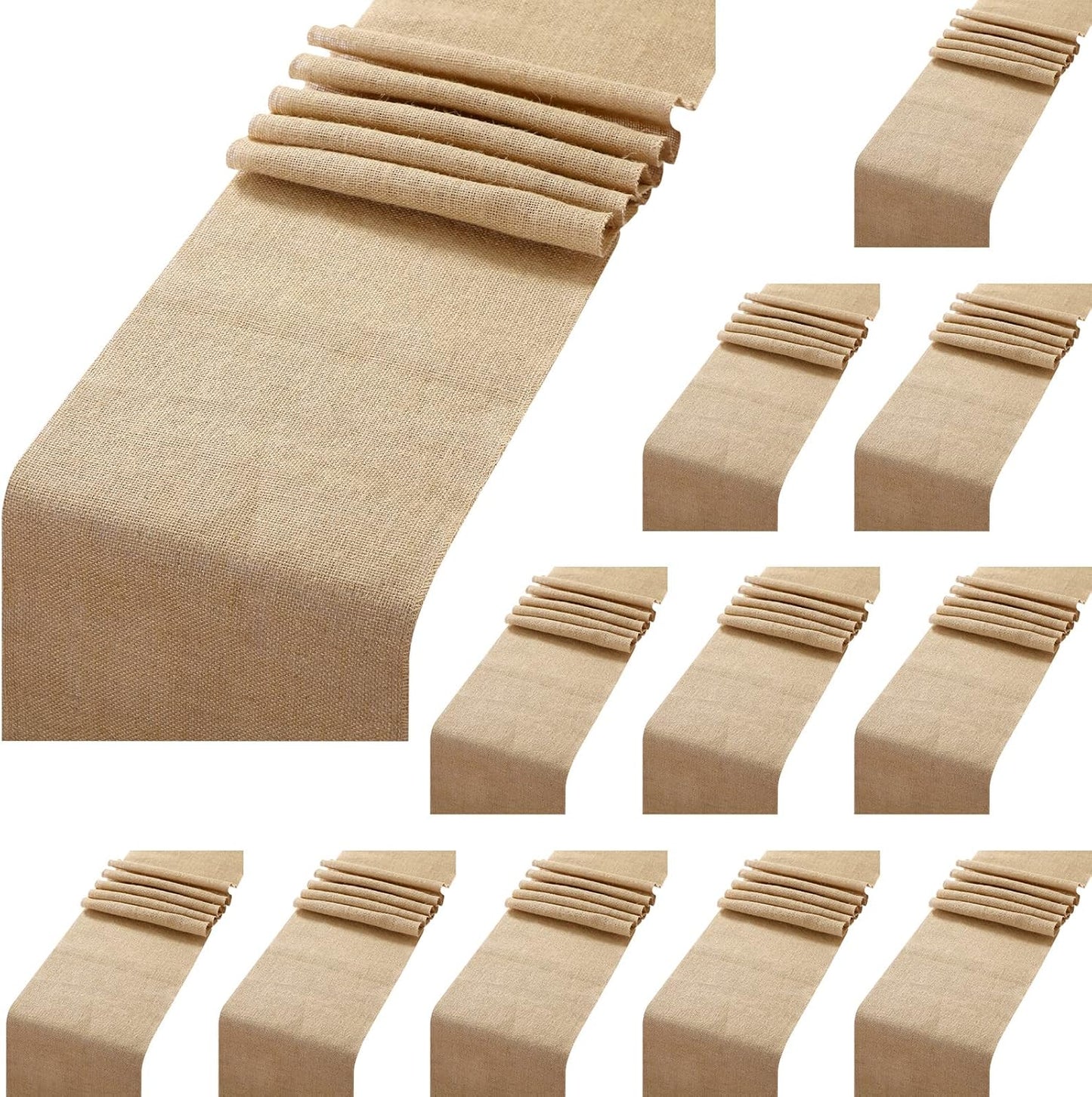 12 Pack Burlap Table Runners for Rustic Country Weddings