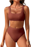 Women Swimsuit Two Piece High Waisted Ribbed Bikini Set - Tummy
