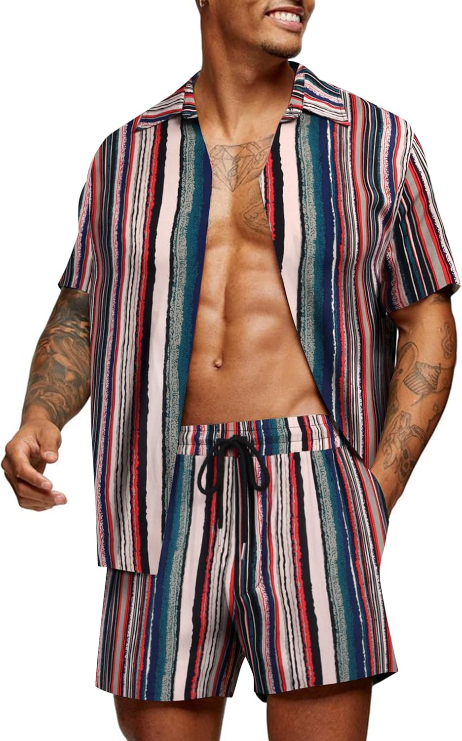 COOFANDY Men's Hawaiian Matching Set for Summer Beach Fun