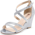3 in Wedge Sandals for Women Black Nude Silver White - Dressy Strappy