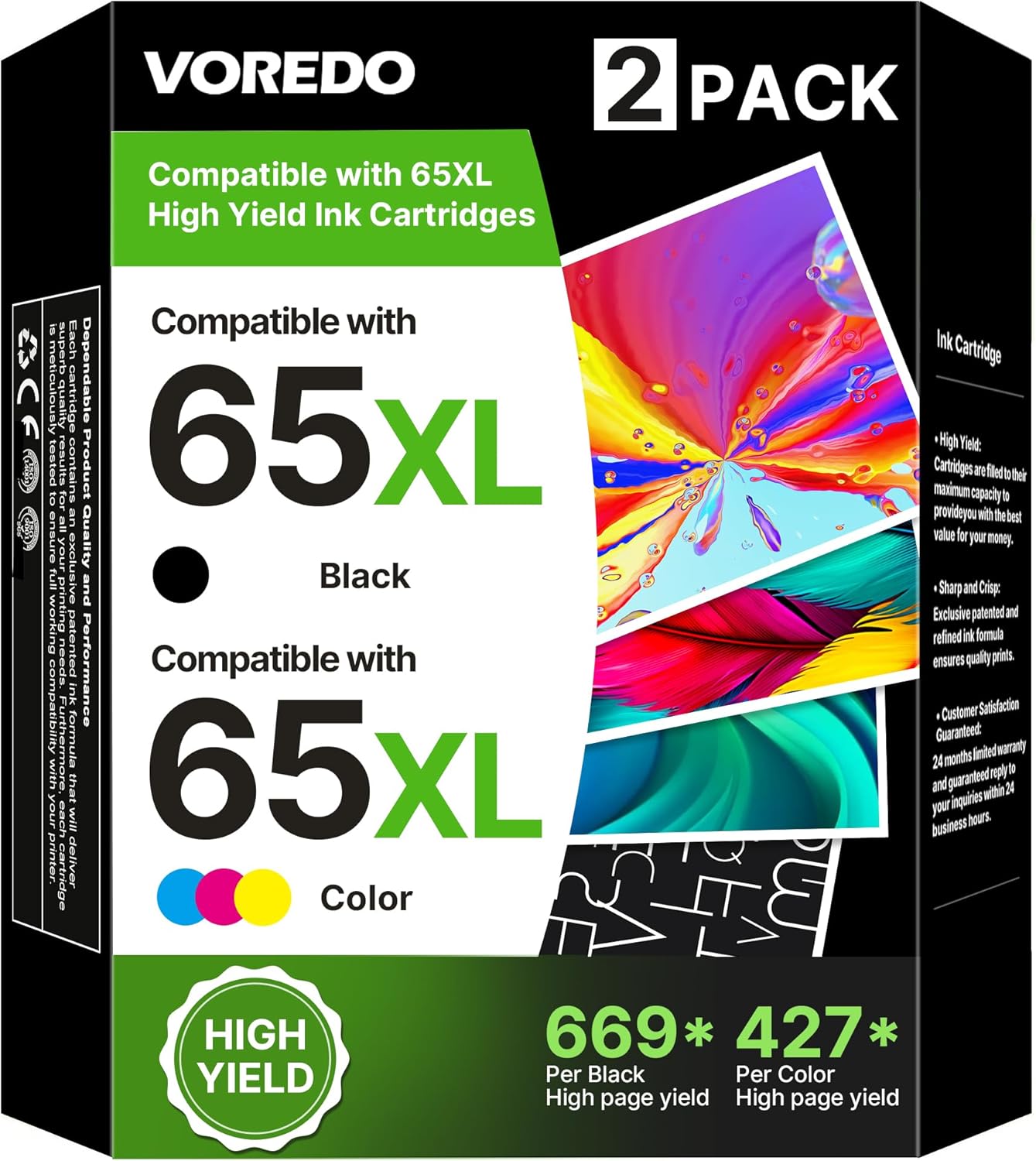 65XL Ink Cartridges Combo Pack for HP Printers - High Yield