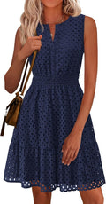 PRETTYGARDEN Women's Eyelet V Neck Summer Dress - Flattering Fit