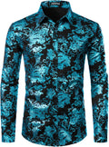 Men's Paisley Floral Dress Shirt - Slim Fit Shiny Button-Down