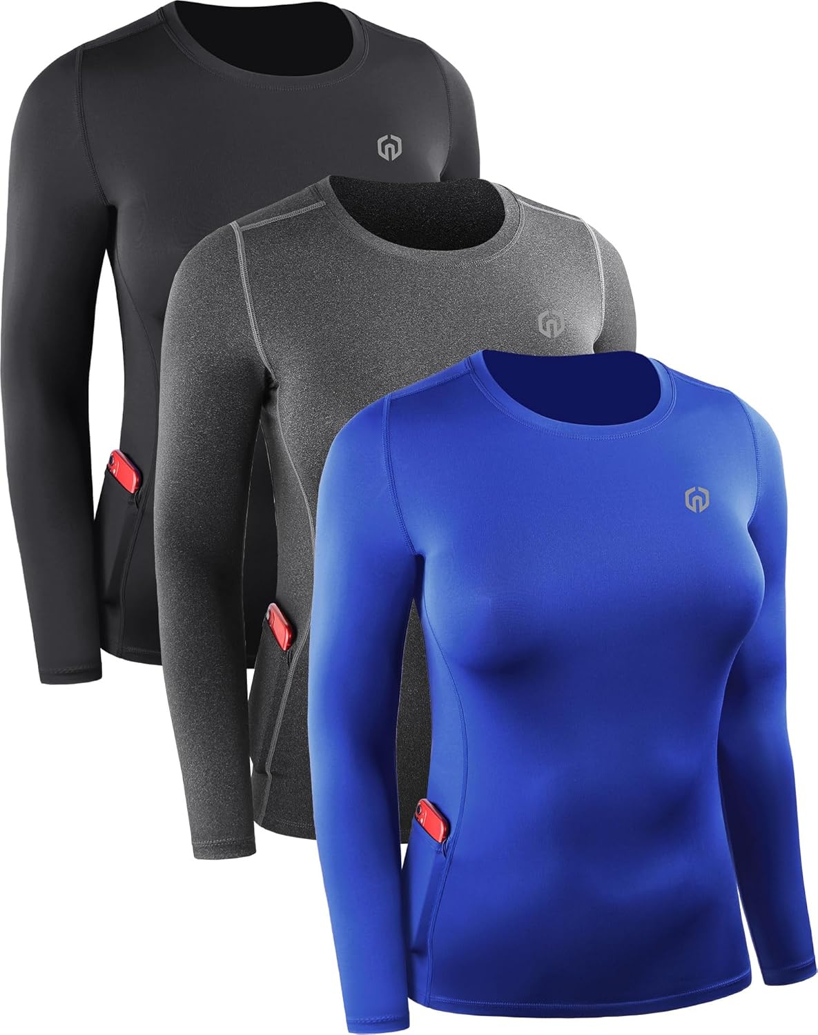NELEUS Women's Compression Long Sleeve T Shirt 3 Pack for Athletes