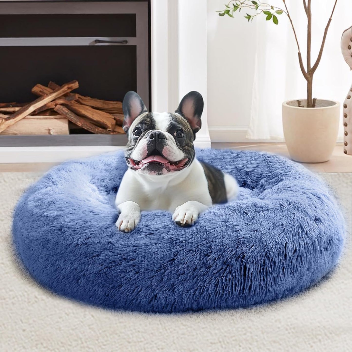 Calming Dog & Cat Bed for Large Dogs, Cozy Donut Cuddler