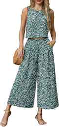 Womens Summer 2 Piece Outfits Sleeveless Crop Top (Style 3WRM)