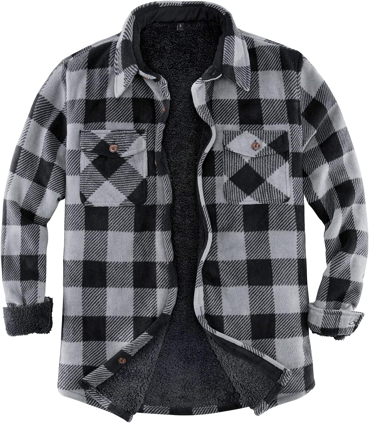 Men's Warm Sherpa Lined Fleece Plaid Flannel Shirt Jacket