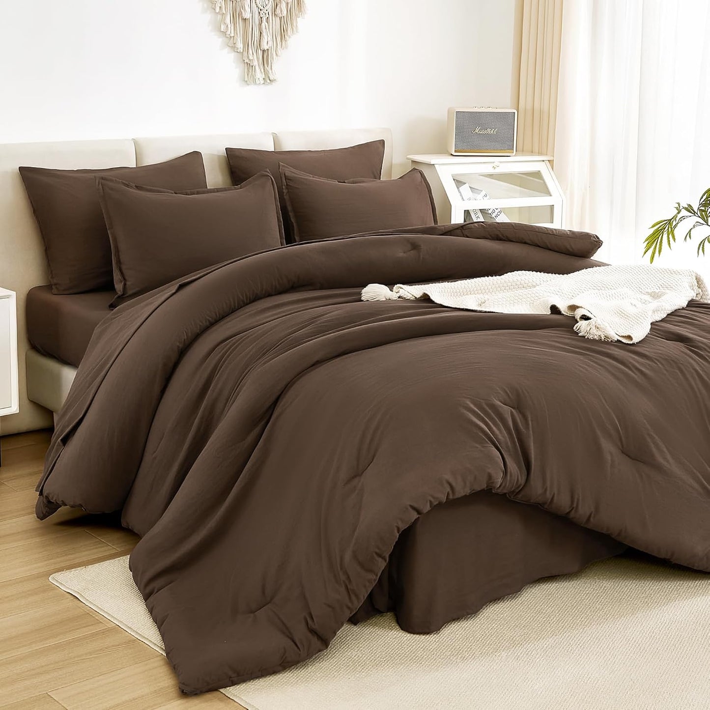 Litanika California King Comforter Set Brown - 7 Pieces Bed in a Bag