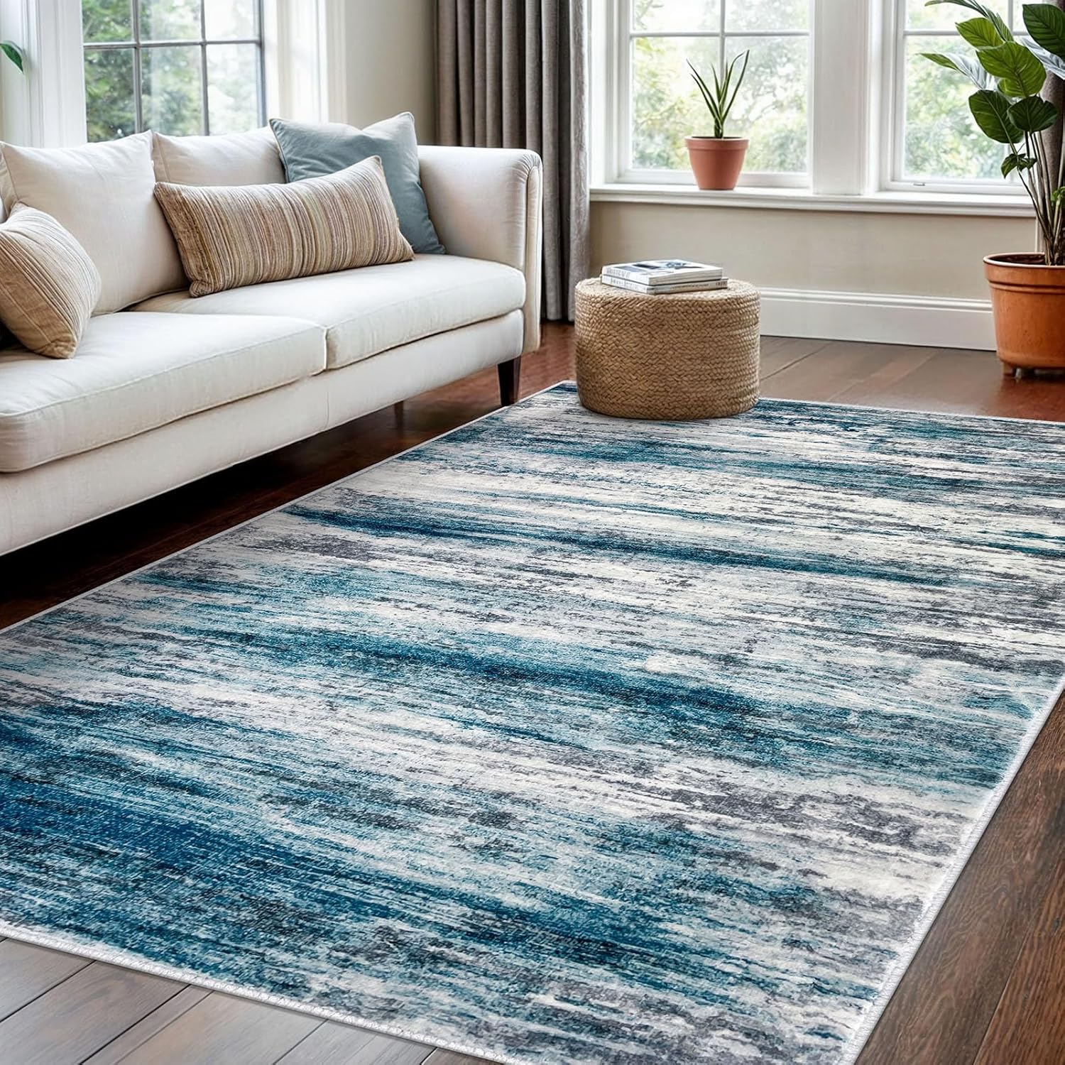 KOZYFLY 4x6 Area Rug Modern Ombre Design for Living Spaces