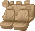 CAR PASS 3D Foam PU Leather Car Seat Covers Full Set - Tan Breathable