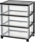 IRIS USA Plastic Drawer Storage Organizer Rolling Cart - Wide Black