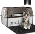 Extra Large Stainless Steel Cat Litter Box with Lid - High Sided XXL