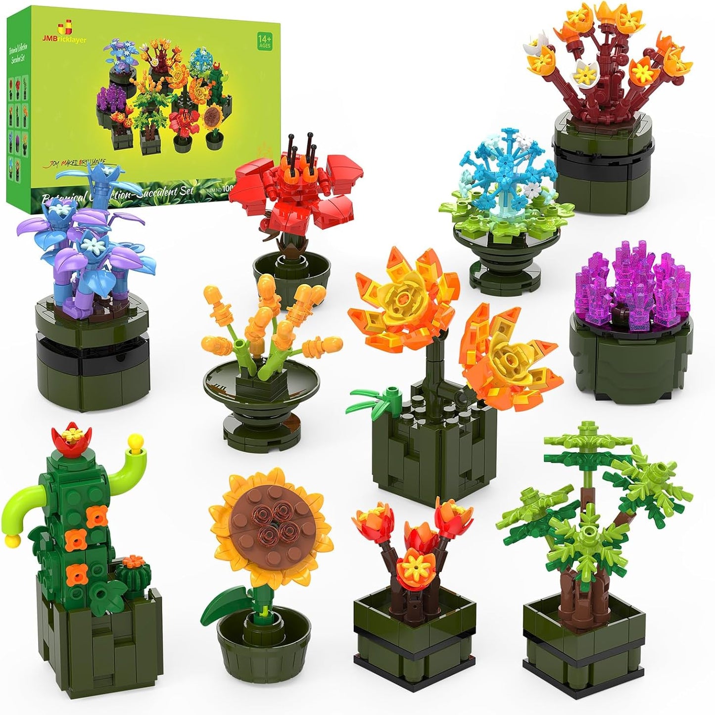 JMBricklayer Succulents Building Sets for Adults - 12 Pack