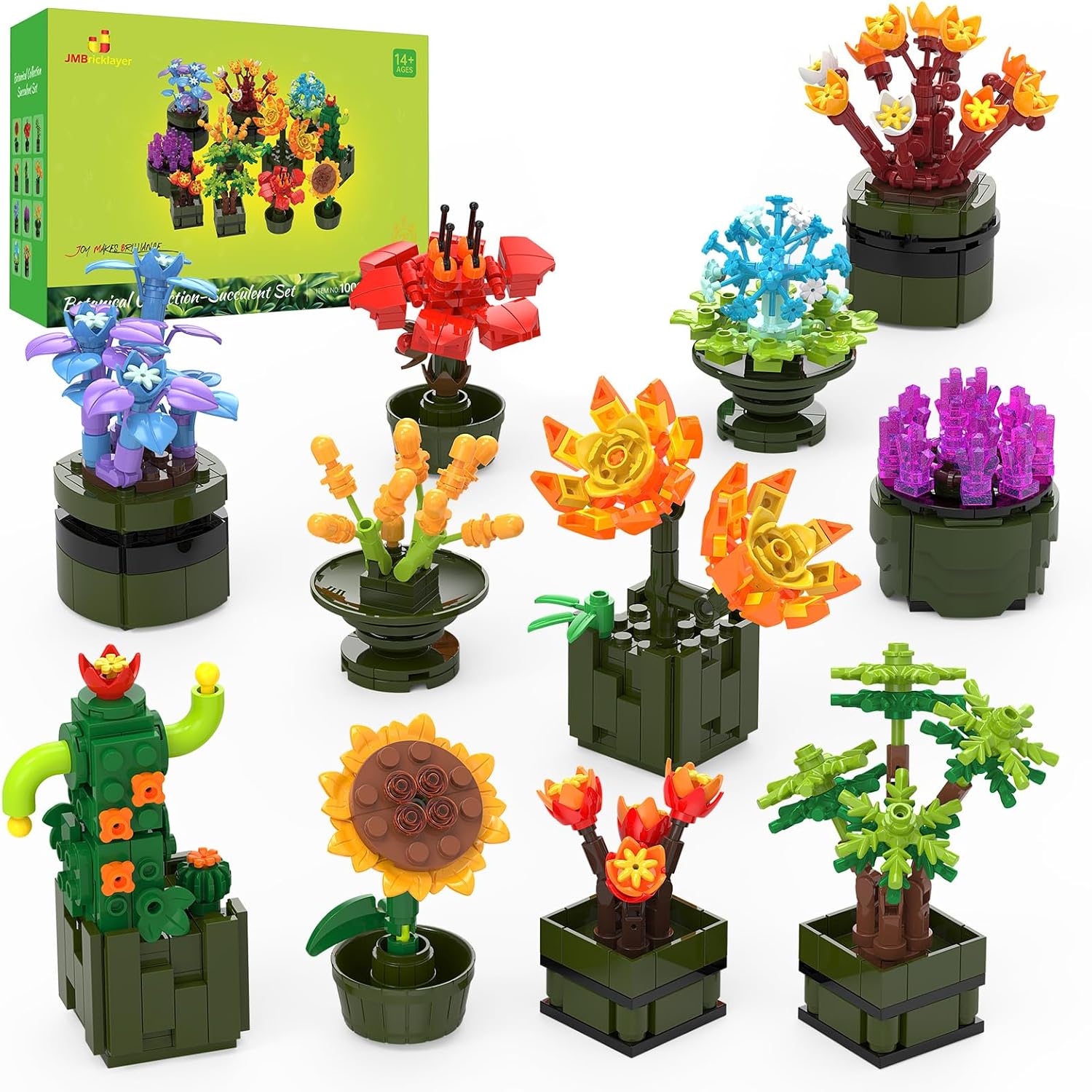 JMBricklayer Succulents Building Sets for Adults - 12 Pack