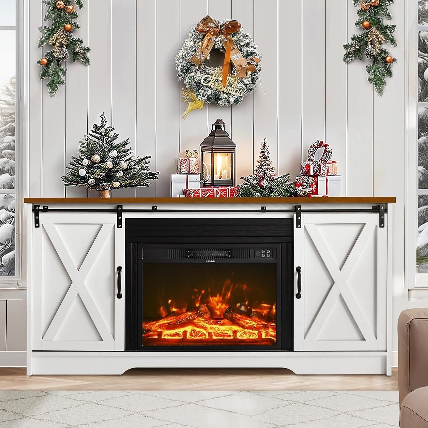 Farmhouse Entertainment: 23 Electric Fireplace & Storage - White