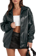 Faux Leather Jacket Women Oversized Motorcycle Bomber Coat 2025