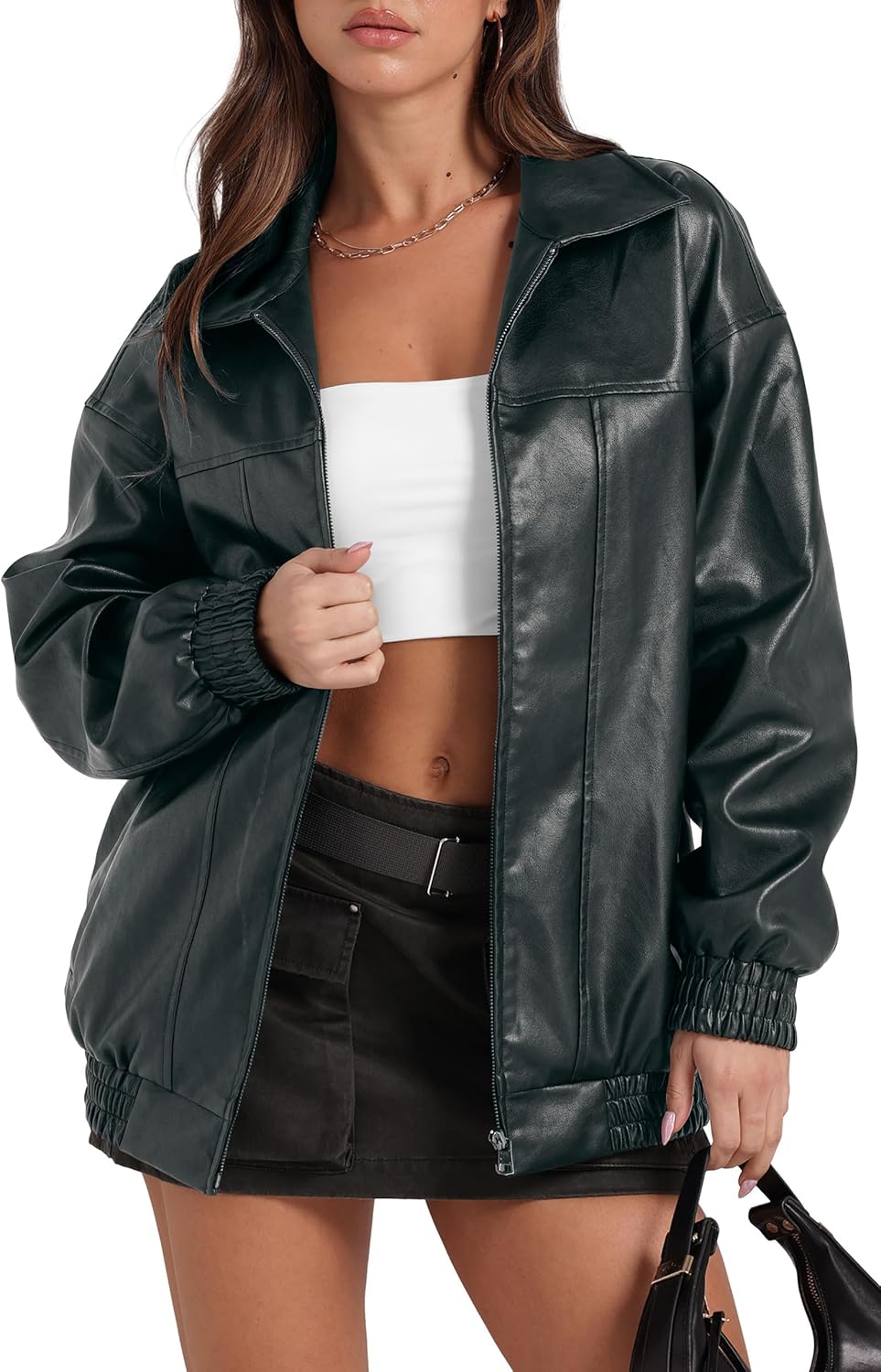 Oversized Faux Leather Motorcycle Jacket for Women Fashion