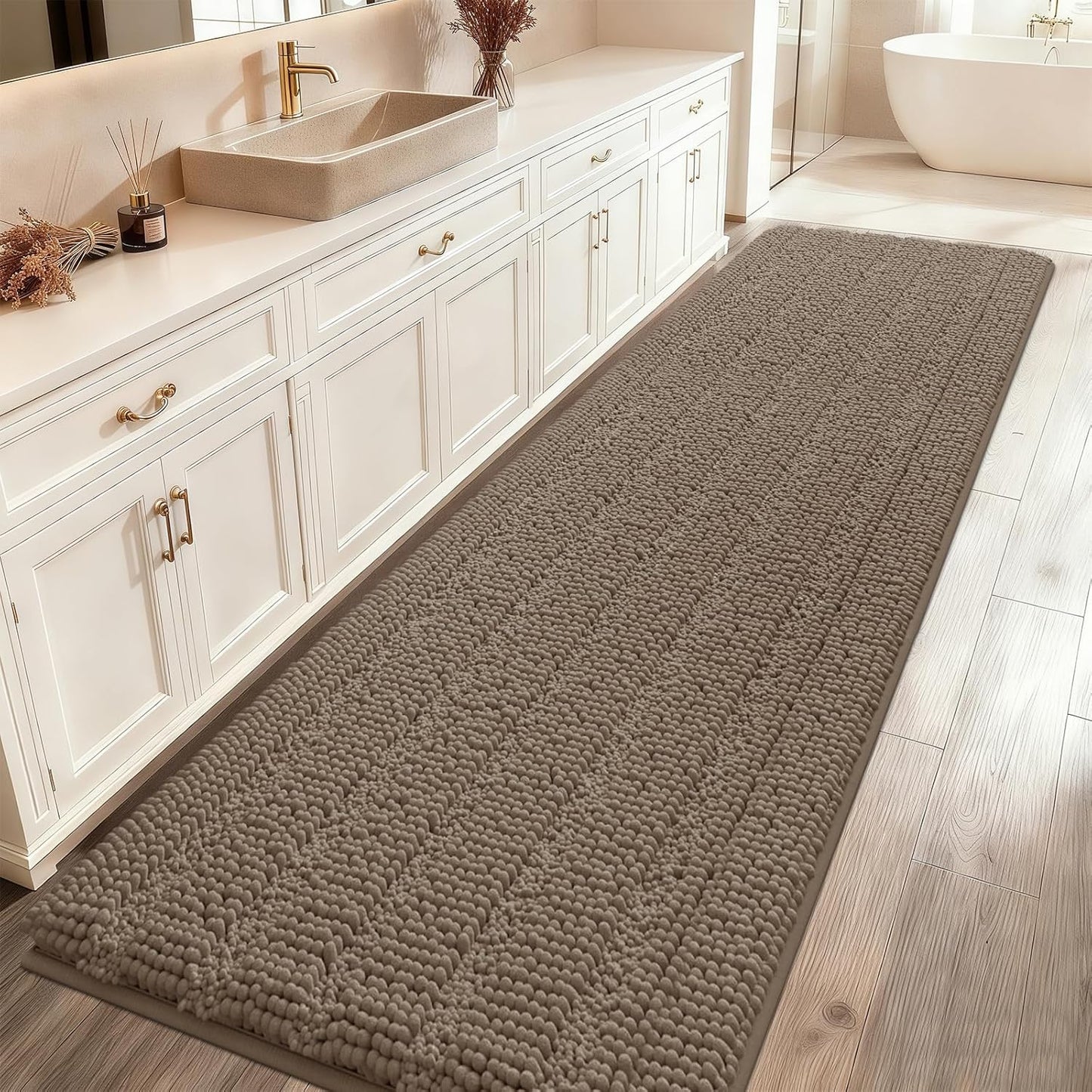 Ultra Soft Dark Beige Bathroom Rug Mat 59in for Luxury Comfort