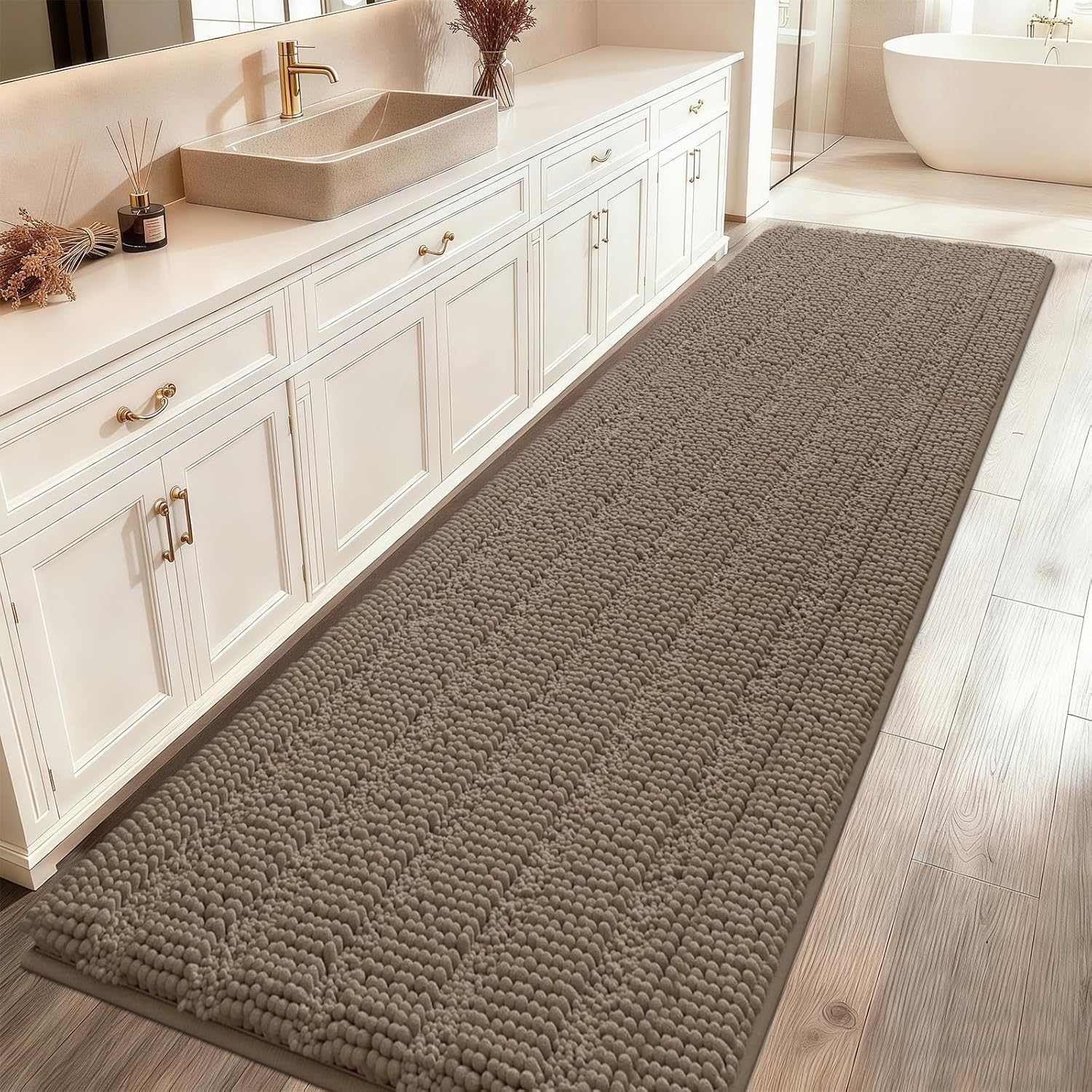 Ultra Soft Dark Beige Bathroom Rug Mat 59in for Luxury Comfort