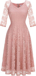 Dressystar Womens Long-Sleeve Lace Midi Dress - Elegant A-Line