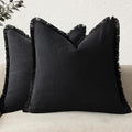 Foindtower Linen Fringe Throw Pillow Covers Set of 2 - Cozy Boho