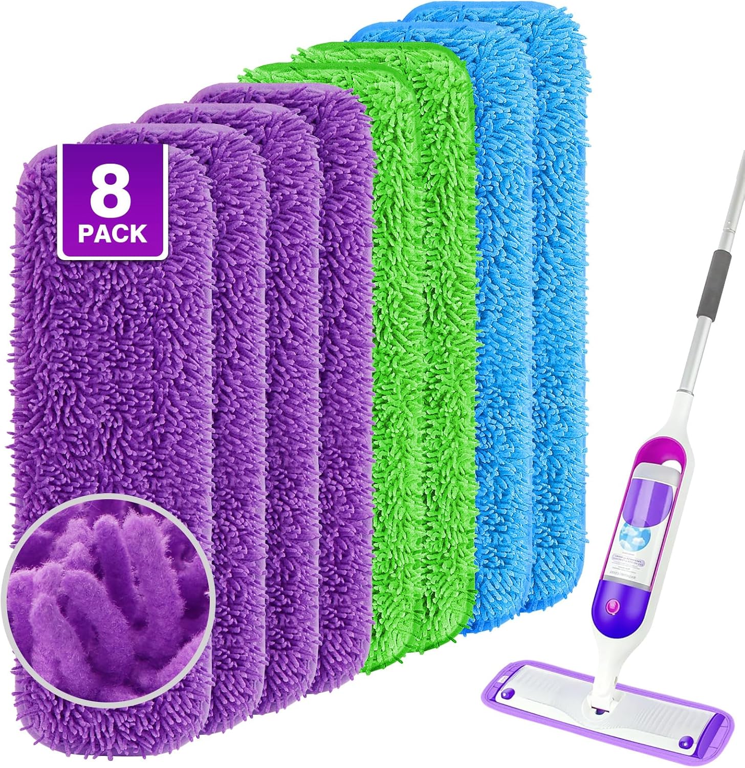 8 Pack Reusable Microfiber Mop Pads - Pet-Friendly Clean