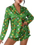 Ekouaer Womens Satin Pajama Sets Long Sleeve Top and Shorts - Soft Pj