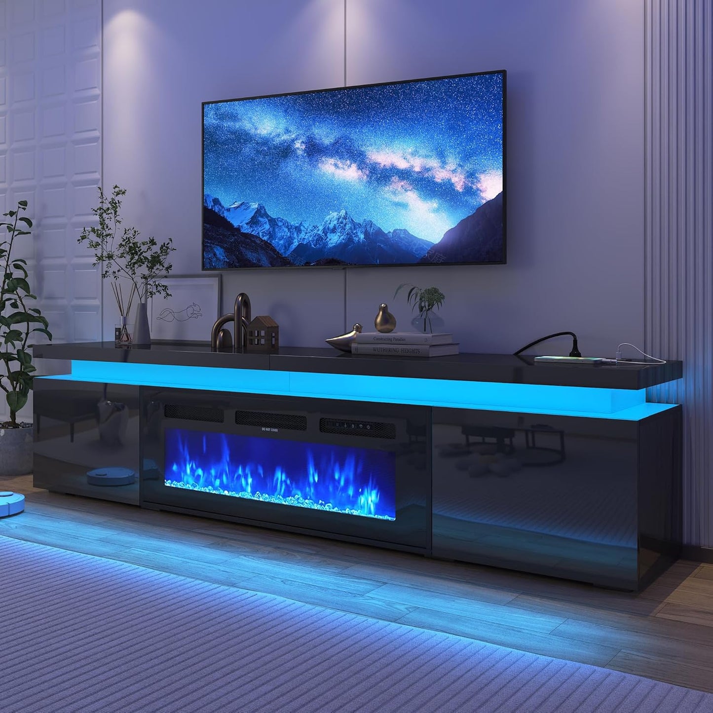 Modern Fireplace TV Stand w/ 40In Fireplace & Power Outlet