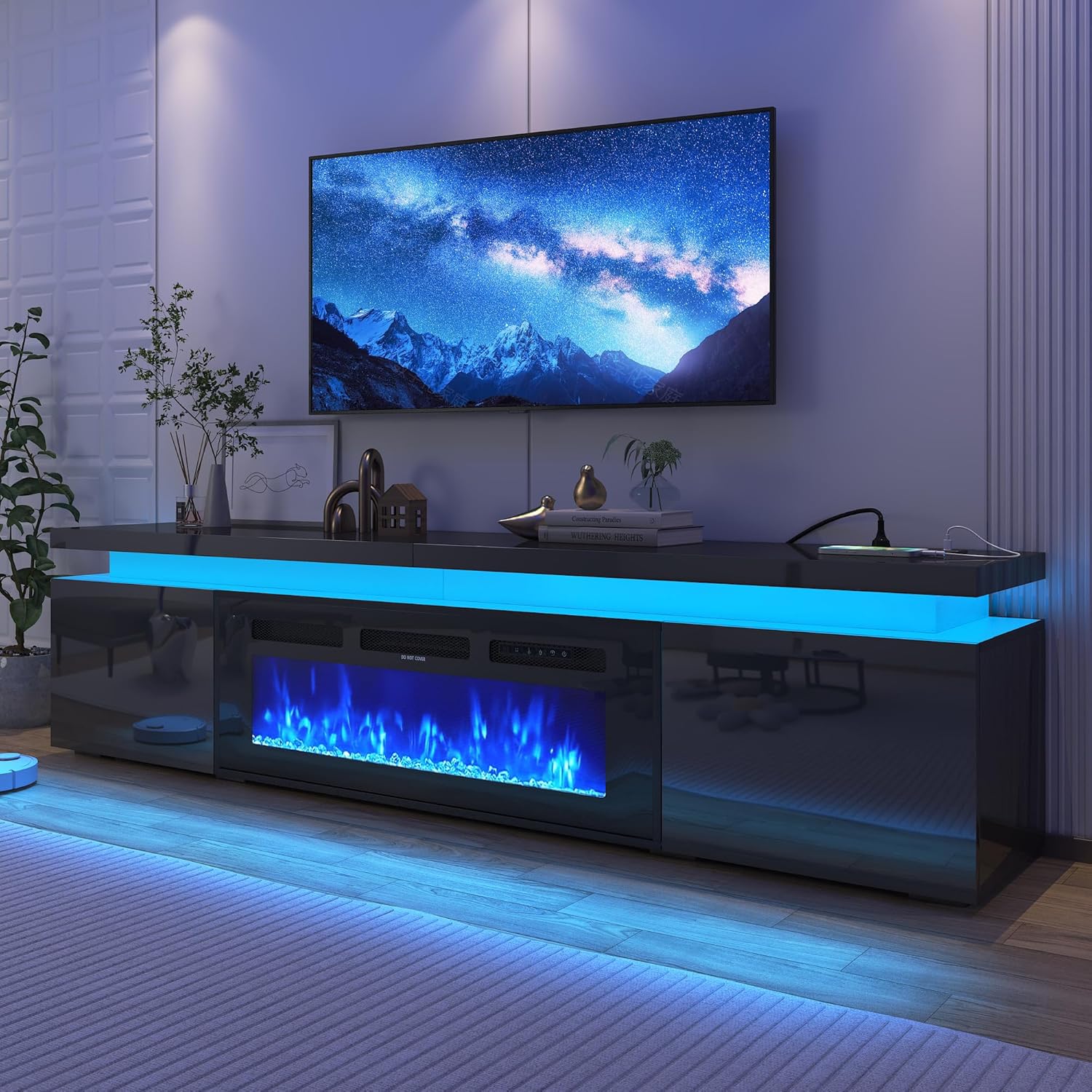 Modern Fireplace TV Stand w/ 40In Fireplace & Power Outlet