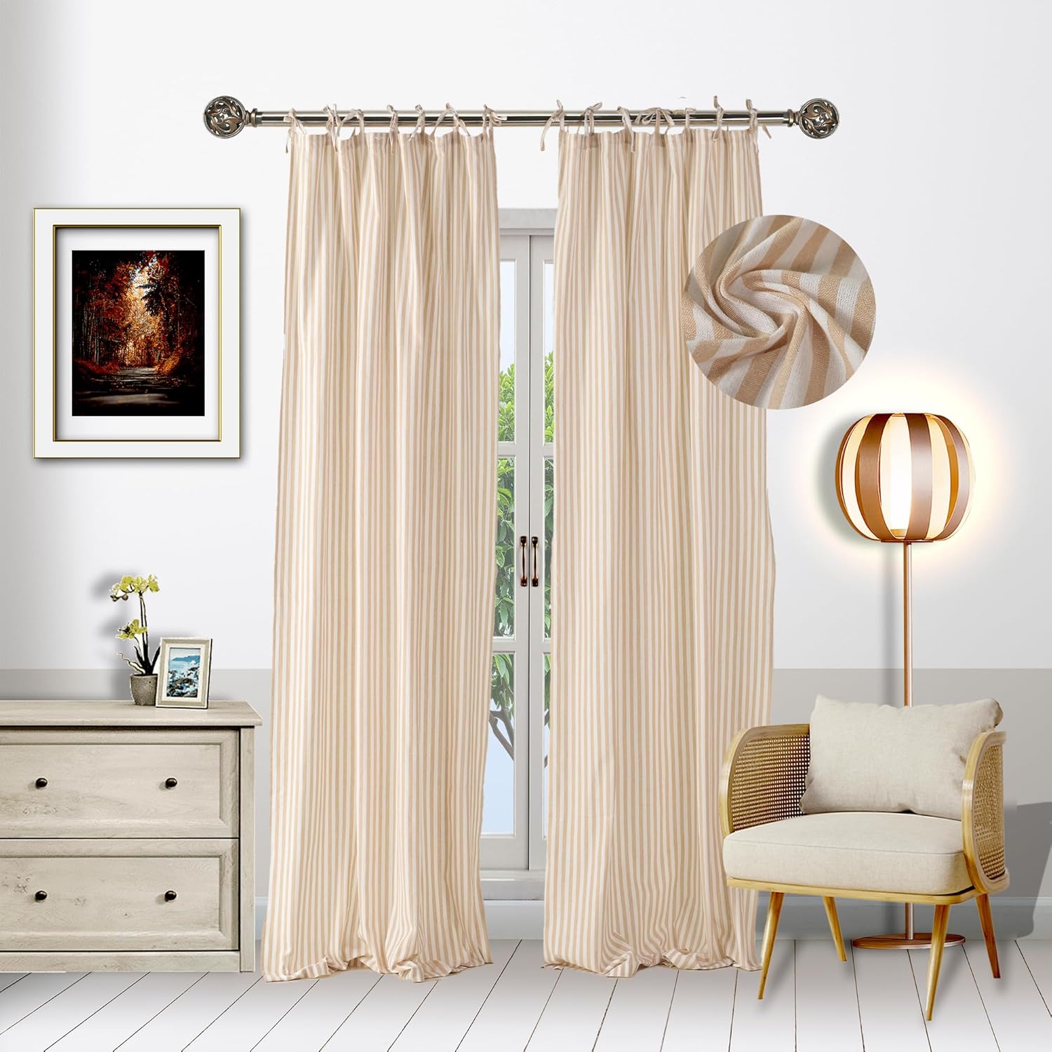 Boho Linen Tie Top Curtains Set